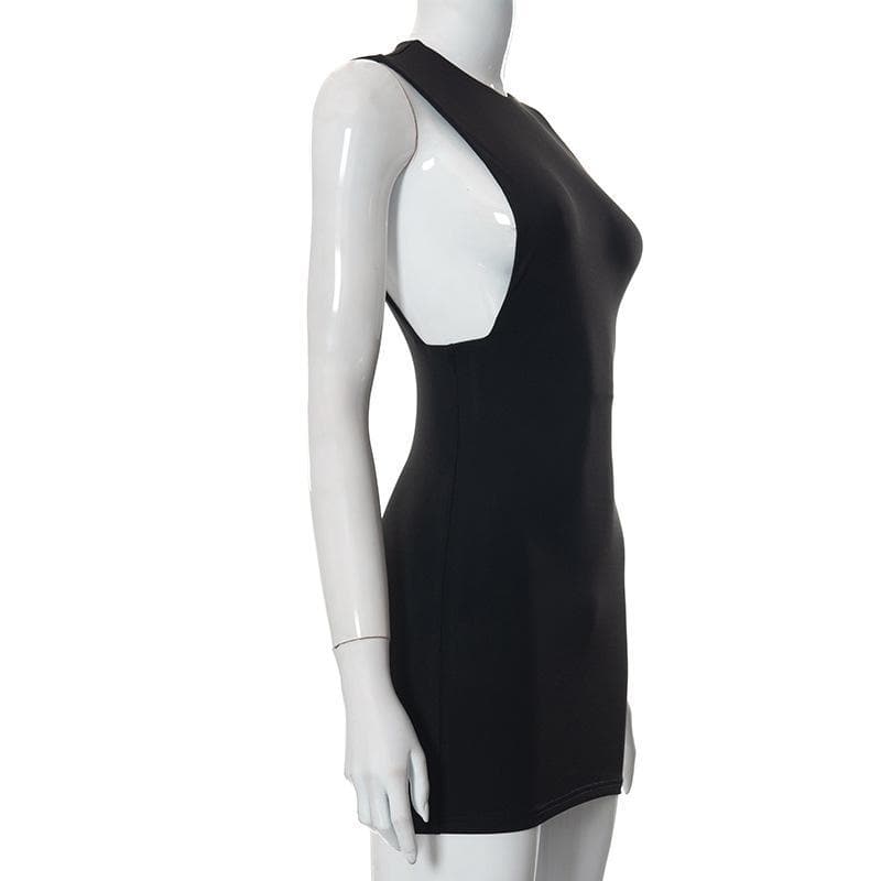 Crew Neck Side Cutout Sleeveless Bodycon Mini Dress