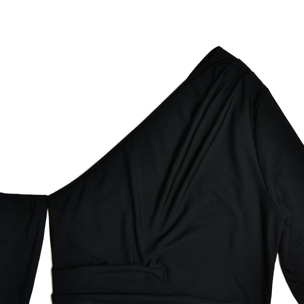 One Shoulder Ruched Detached Sleeve High Slit Bodycon Maxi Dress