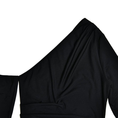 One Shoulder Ruched Detached Sleeve High Slit Bodycon Maxi Dress