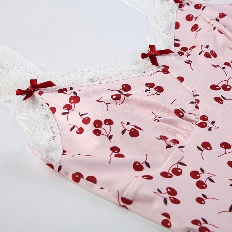 Sweetheart Lace Trim Print Bow Strap Bodycon Mini Dress