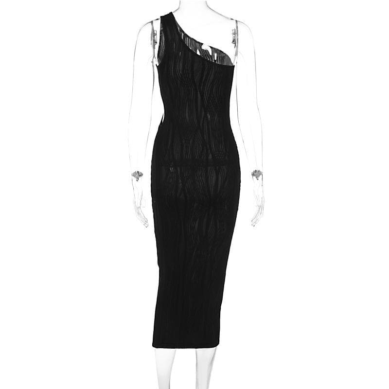 One Shoulder Crinkle Texture Side Cutout Bodycon Maxi Dress