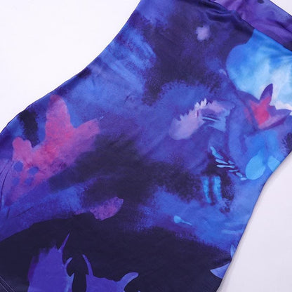 Tie Dye Abstract Strapless Tube Bodycon Mini Dress