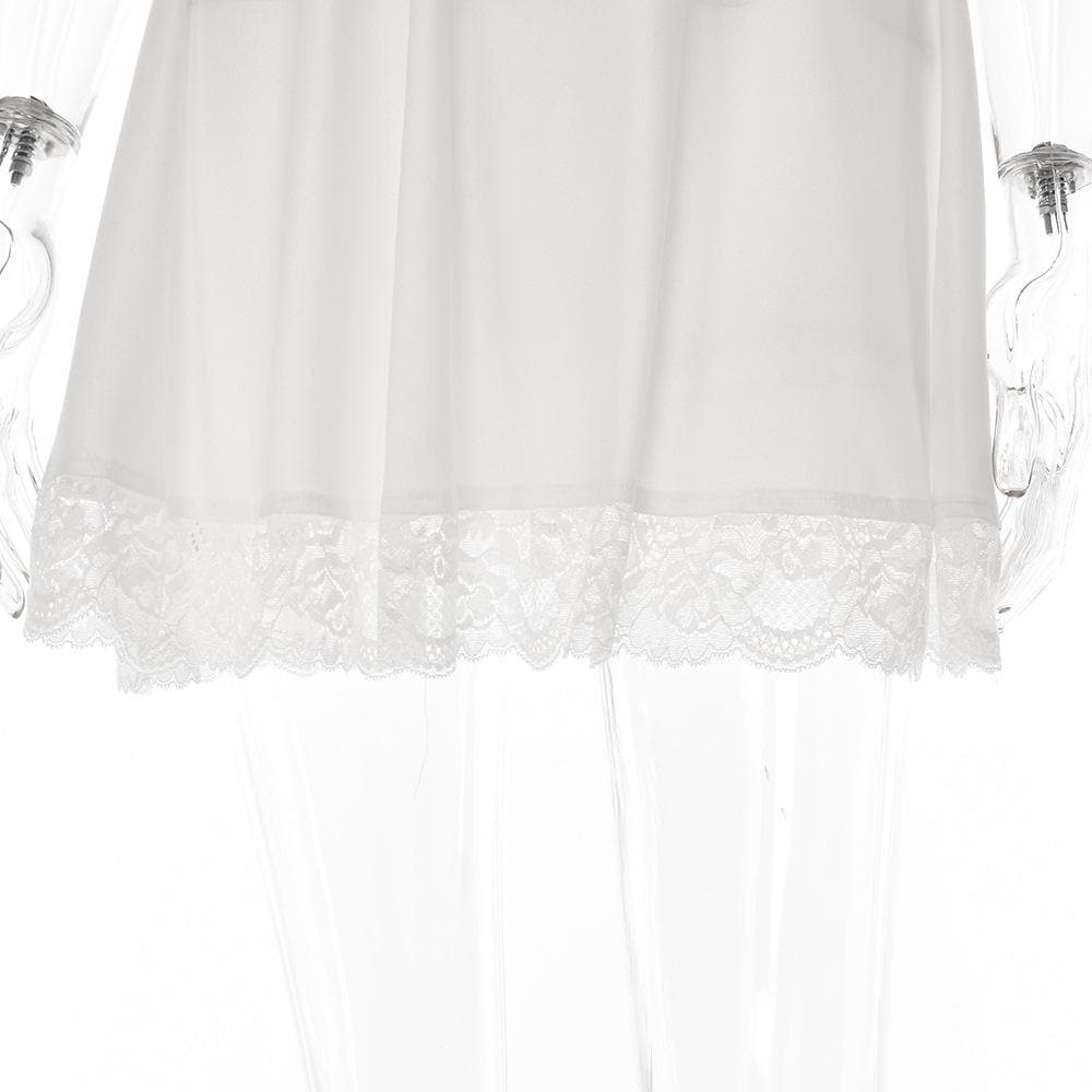 Square Neck Ruched Lace Strap Lace Hem Zip Mini Dress