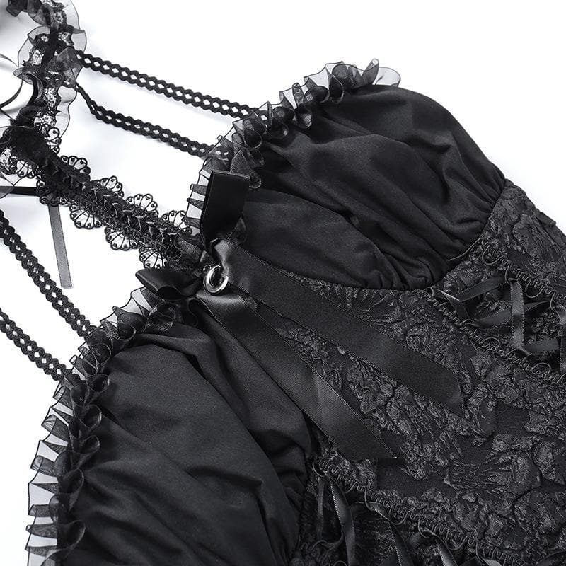 Halter Jacquard Lace Up Milkmaid Collar Crescent Charm Mini Dress