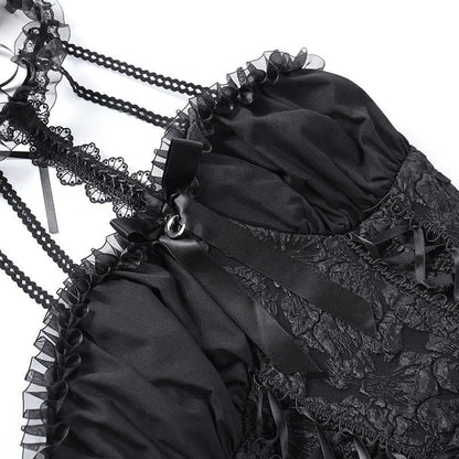 Halter Jacquard Lace Up Milkmaid Collar Crescent Charm Mini Dress