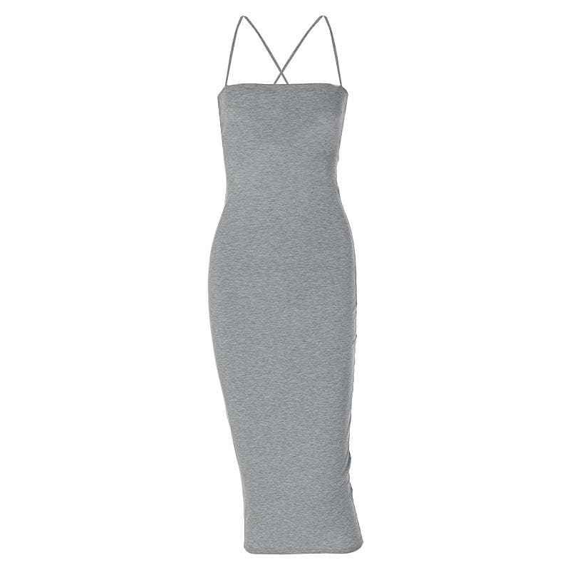 Square Neck Lace Up Criss Cross Tie Back Bodycon Maxi Dress
