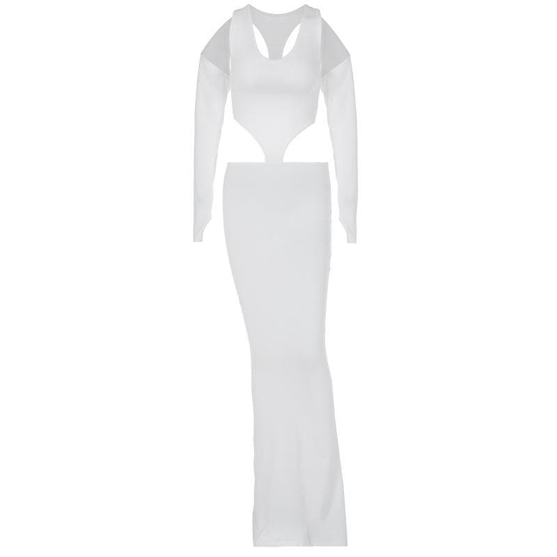 U-Neck Cutout Glove Sleeve Hollow Out Maxi Dress