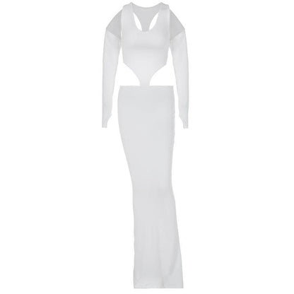 U-Neck Cutout Glove Sleeve Hollow Out Maxi Dress