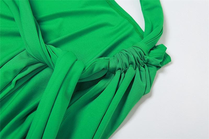 Halter Multi Cutout Ruched Side Slit Bodycon Maxi Dress