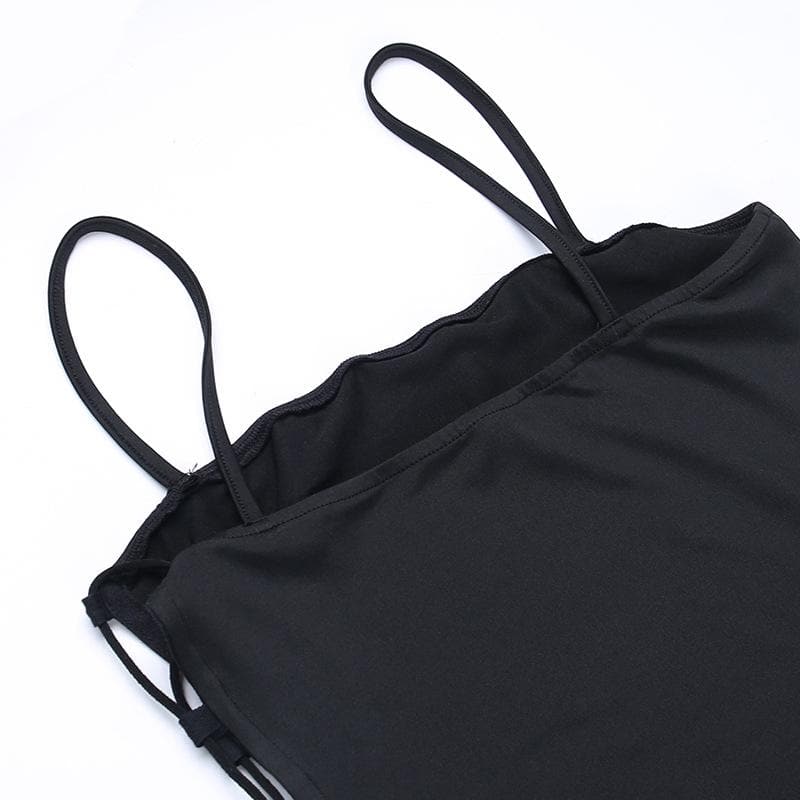 Square Neck Spaghetti Strap Side Lace Up Cutout Bodycon Midi Dress