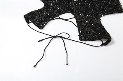 Cowl Neck Sequin Bust Cutout Multi Strap Bodycon Mini Dress