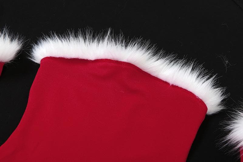Strapless Faux Fur Trim Rib Knit Detached Sleeve Tube Mini Dress