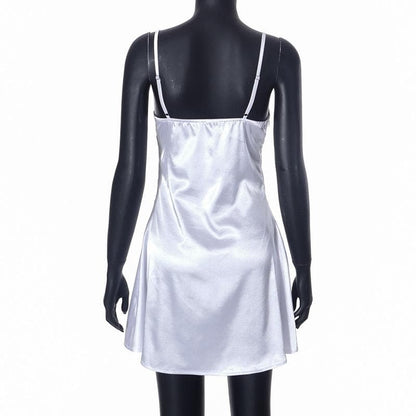 Graphic Letter Print Spaghetti Strap V Neck Backless Cami Mini Dress
