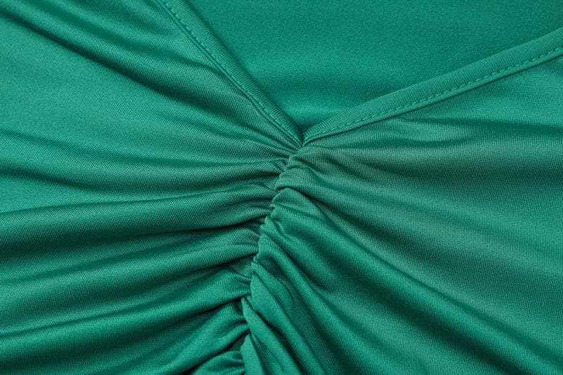 Spaghetti Strap Plunging Backless Ruched Bodycon Maxi Dress