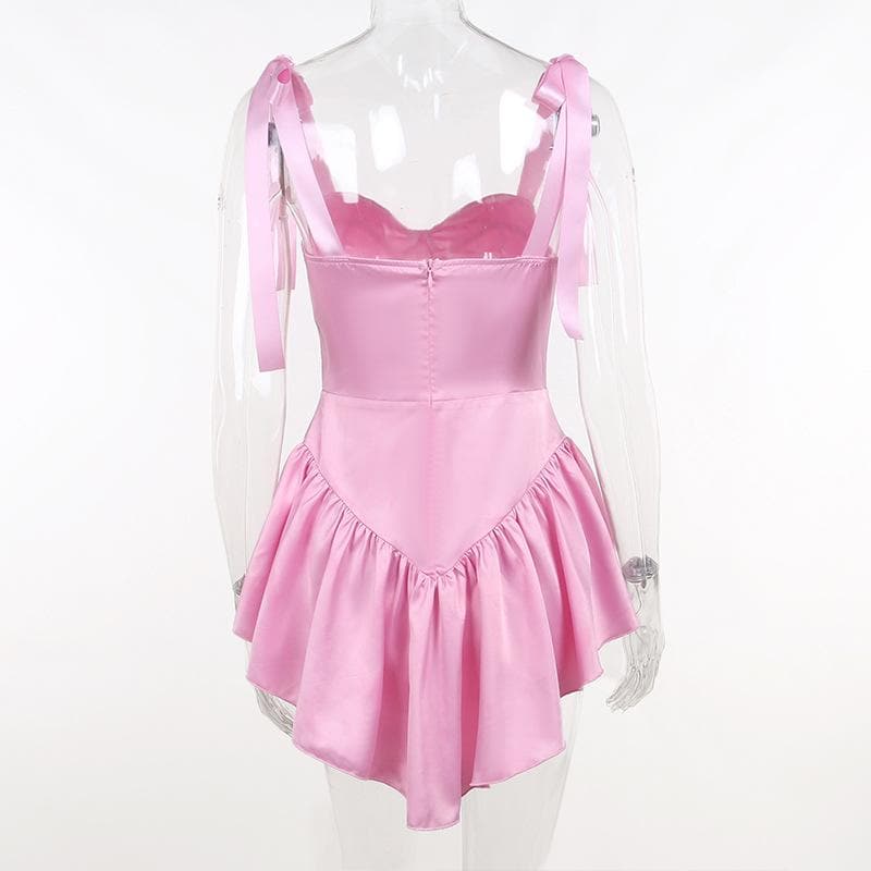 Sweetheart Neck Zip Front Corset Lace-Up Mini Dress