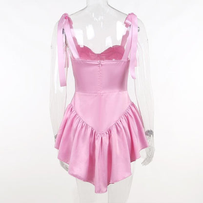 Sweetheart Neck Zip Front Corset Lace-Up Mini Dress