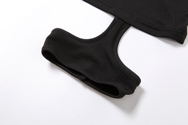 High Neck Shoulder Cutout Waist Cutout Thigh Strap Mini Dress