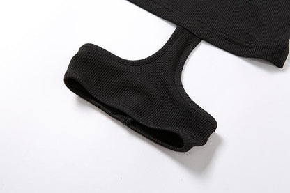 High Neck Shoulder Cutout Waist Cutout Thigh Strap Mini Dress