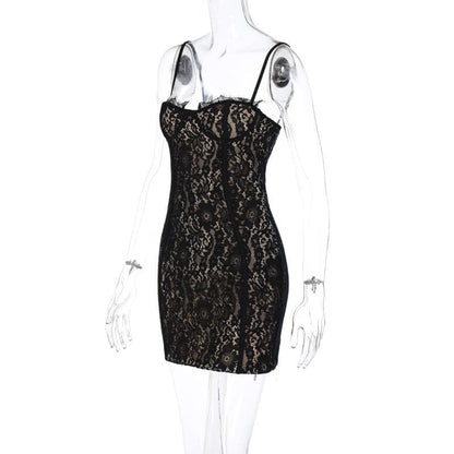 Floral Lace Sweetheart Bustier Spaghetti Strap Zip Back Mini Dress