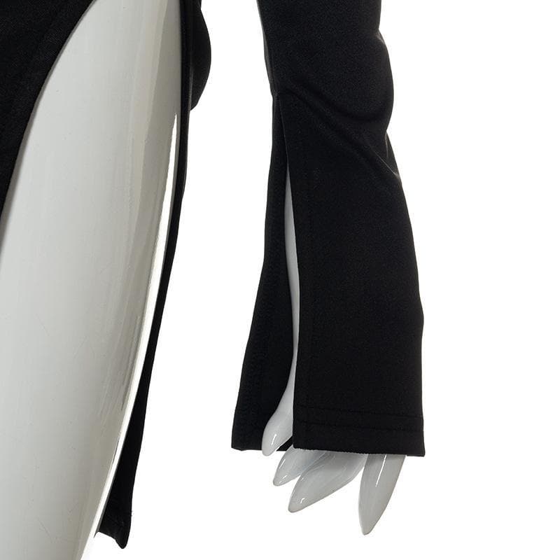 Deep V Neck Long Sleeve Dual Front Slit Bodycon Mini Dress