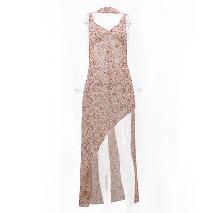 Sweetheart Neck Wide Strap Ditsy Floral Print Side Slit Maxi Dress