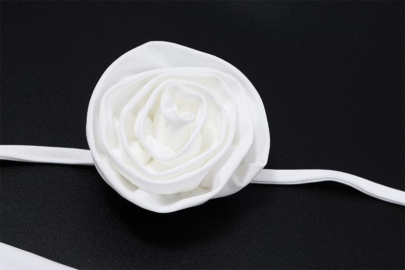 Cowl Neck Spaghetti Strap Ruched Side Drape Flower Choker Mini Dress