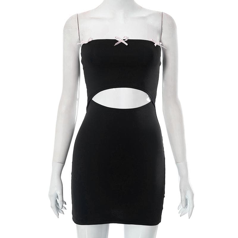 Strapless Bow Trim Midriff Cutout Bodycon Mini Dress