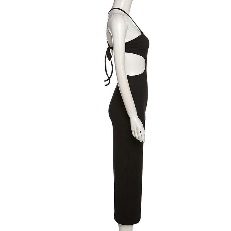 Halter Cutout Open Back Rib Knit Midi Dress