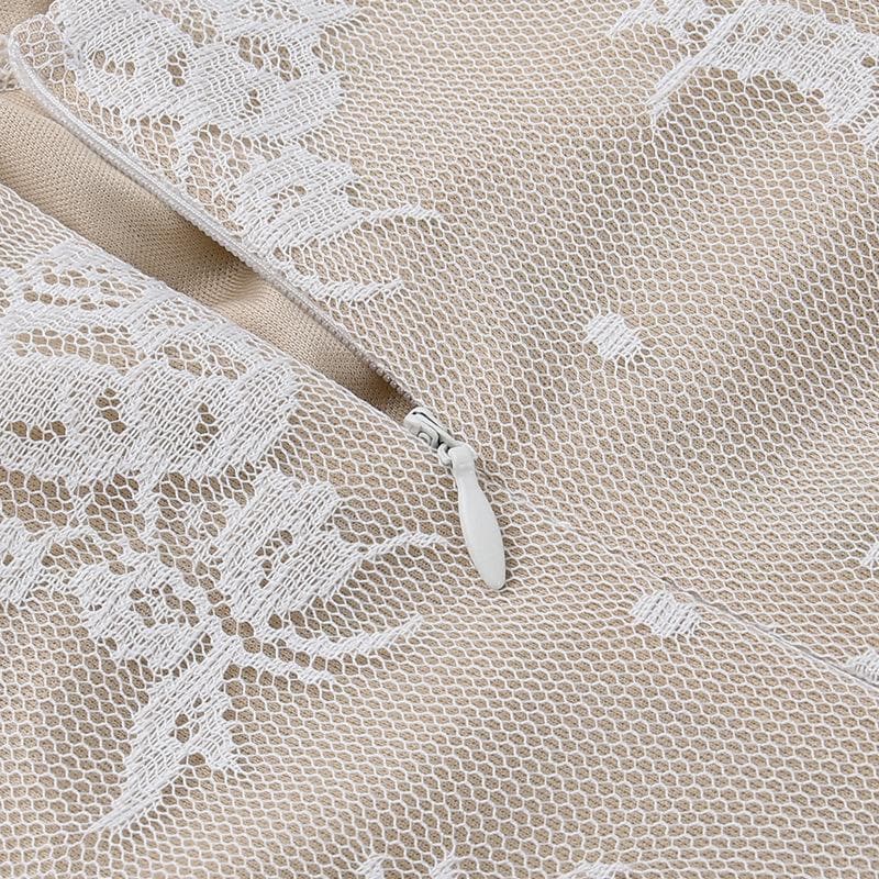 Square Neck Corset Lace Long Sleeve Bell Cuff Paneled Maxi Dress
