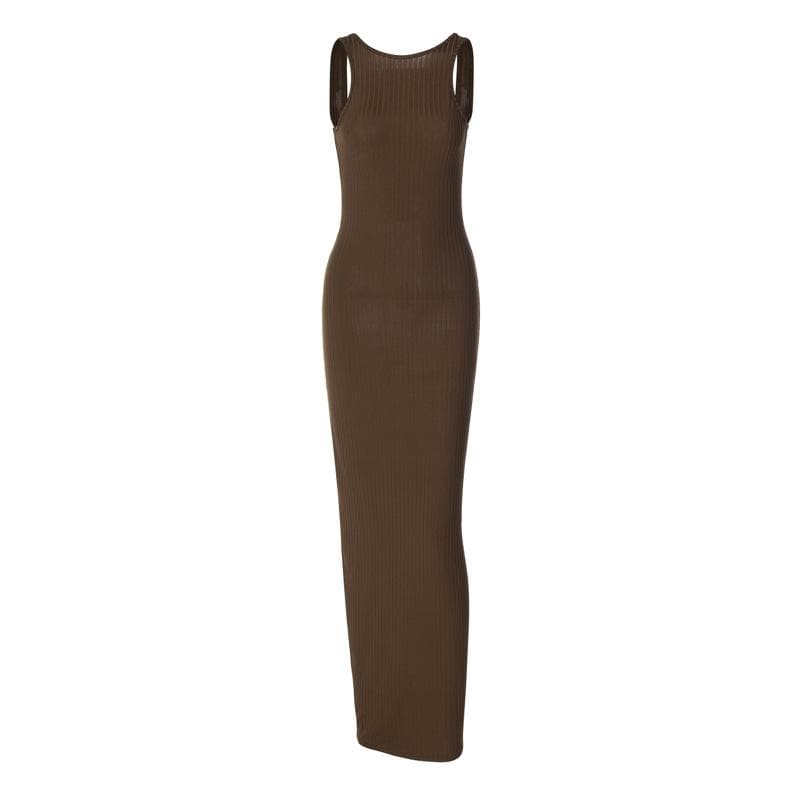 Rib Knit Tank Low Scoop Back Bodycon Maxi Dress