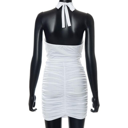 Crisscross Halter V-Neck Keyhole Chest Cutout Ruched Bodycon Mini Dress