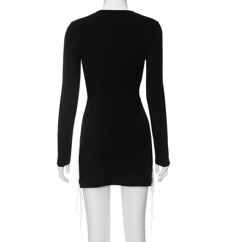 Ribbed Knit Half Zip Lace Up Side Corset Mini Dress