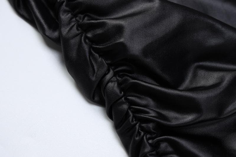 Mock Neck Long Sleeve Side Ruched Shiny Faux Leather Mini Dress