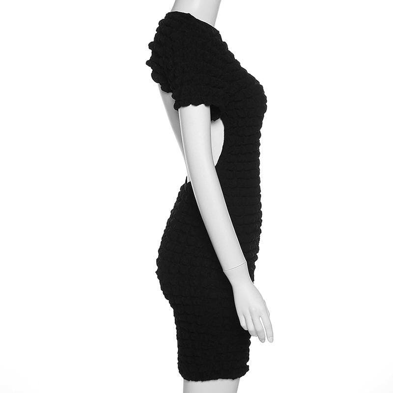 Crewneck Popcorn Texture Short Sleeve Bodycon Mini Dress
