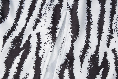 Zebra Print Cowl Neck Spaghetti Strap Backless Slit Bodycon Midi Dress
