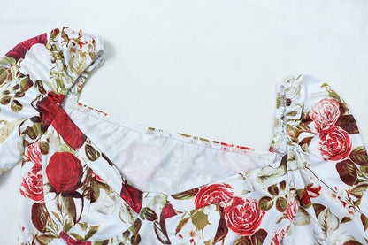 Floral Print Puff Shoulder Long Sleeve Sweetheart Mini Dress