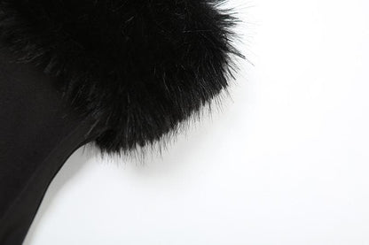 Faux Fur Trim Strapless Tube Mini Dress with Arm Warmers