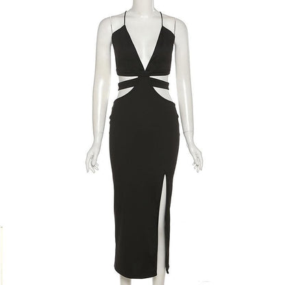 Deep V Cutout Front Side Slit Bodycon Maxi Dress