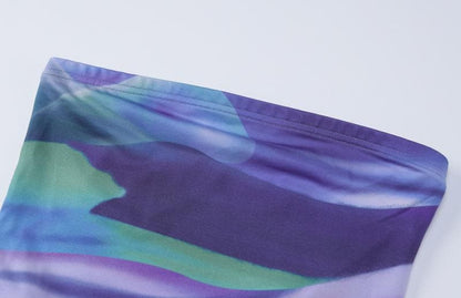 Strapless Abstract Watercolor Print Bodycon Maxi Dress