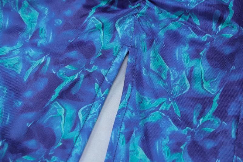 Lace Up Backless Long Sleeve Slit Ruched Print Maxi Dress