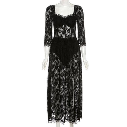 Lace Off Shoulder Sweetheart Corset High Slit Maxi Gown