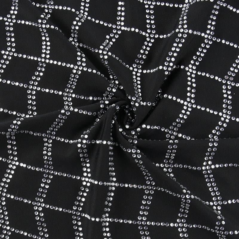 Rhinestone Grid Pattern Sweetheart Neck Cutout Bodycon Mini Dress