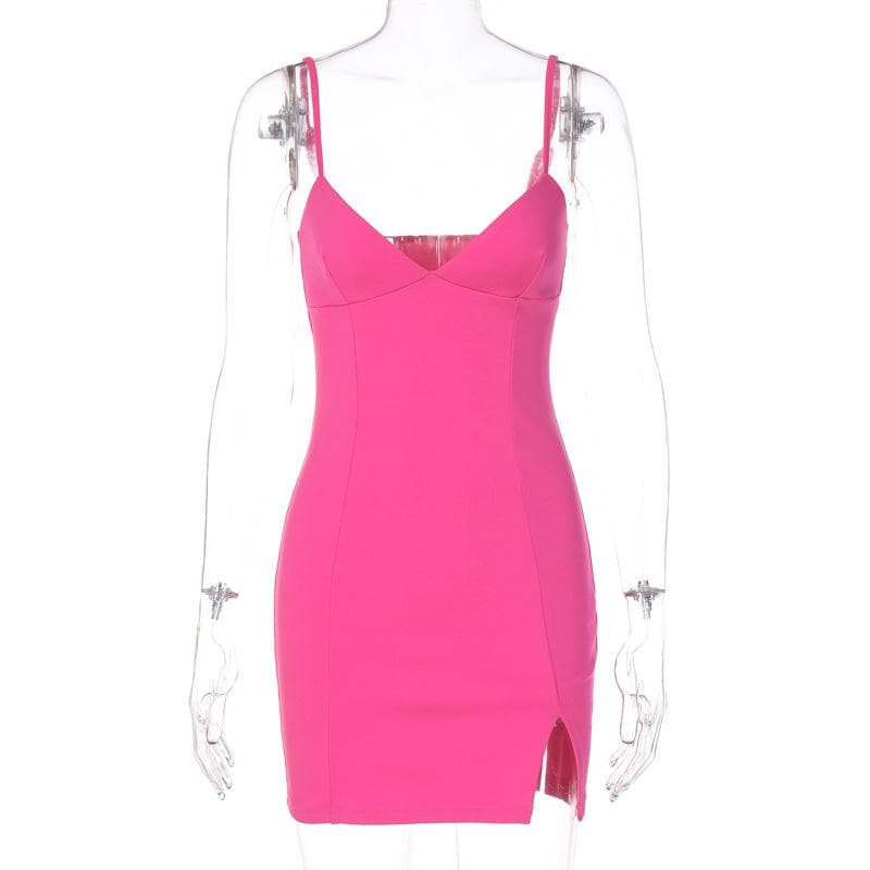 Deep V Bustier Spaghetti Strap Side Slit Bodycon Mini Dress