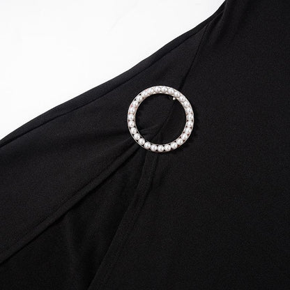 One Shoulder Rhinestone Ring High Slit Bodycon Maxi Dress