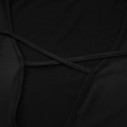 Mesh Patchwork Deep V Neck Cross Front Long Sleeve Maxi Dress