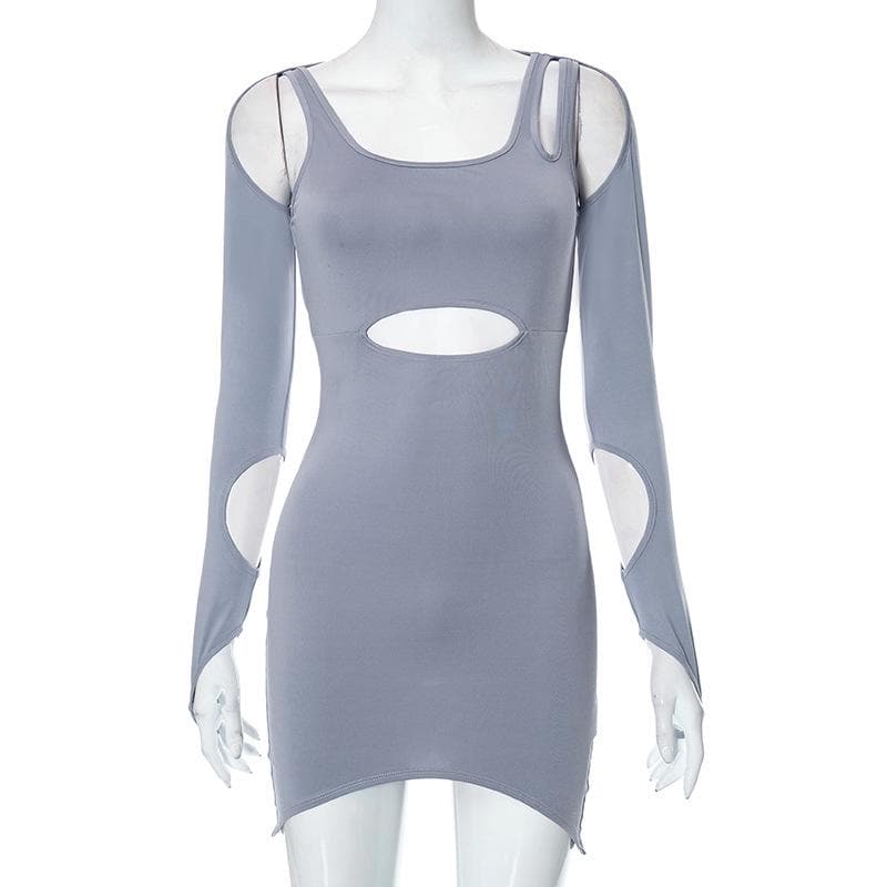 Scoop Neck Double Strap Midriff Cutout Bodycon Mini Dress