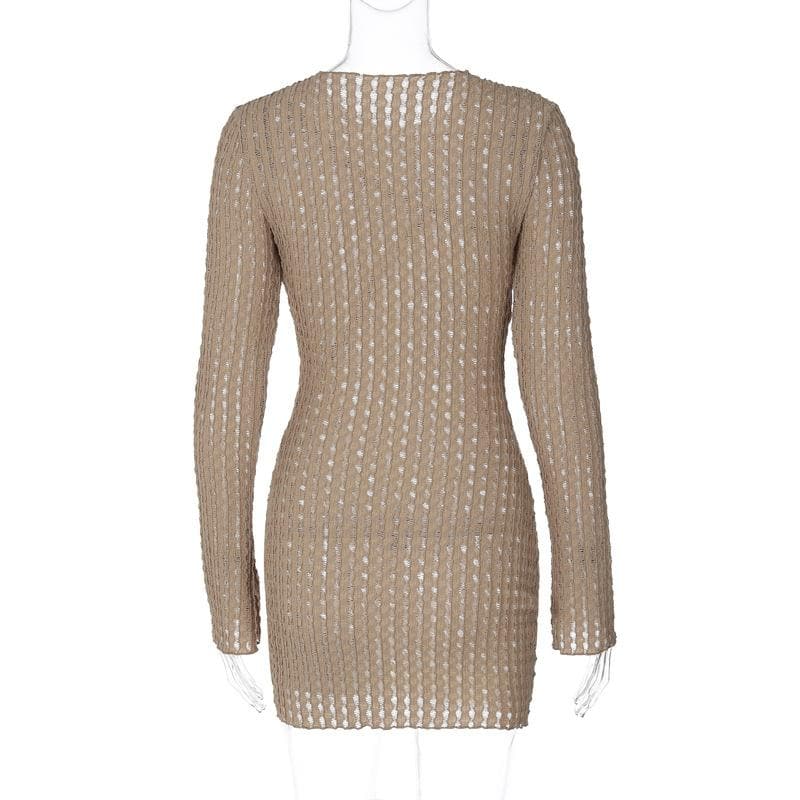 Textured Knit Crisscross Neck Long Sleeve Lettuce Hem Mini Dress