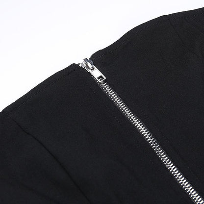 Zip Up Front Slit Strapless Tube Midi Dress