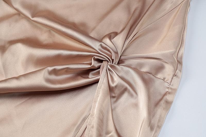 Spaghetti Strap Cross Back Cowl Neck Hip Twist Knot Side Slit Midi Dress