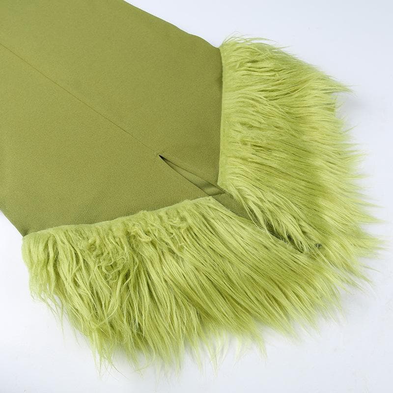One Shoulder Fringe Trim Asymmetric Hem Bodycon Midi Dress